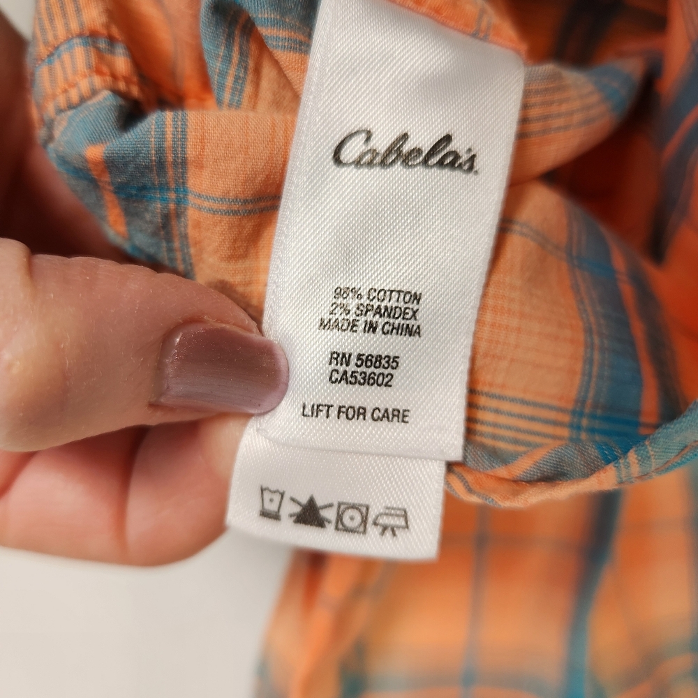 Cabela's Orange and Teal Plaid Short-Sleeve Button-Down Shirt, Size M - Picture 5 of 7